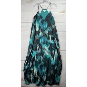 Chetta B Dress Womens S Green Watercolor Halter Built In Bra Summer Beach Flowy